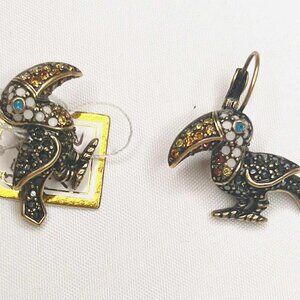 Vintage New Mexico Toucan Earrings — Enamel & Rhinestones